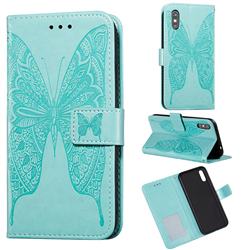 Intricate Embossing Vivid Butterfly Leather Wallet Case for Xiaomi Redmi 9A - Green