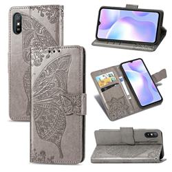 Embossing Mandala Flower Butterfly Leather Wallet Case for Xiaomi Redmi 9A - Gray
