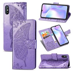 Embossing Mandala Flower Butterfly Leather Wallet Case for Xiaomi Redmi 9A - Light Purple