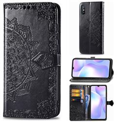 Embossing Imprint Mandala Flower Leather Wallet Case for Xiaomi Redmi 9A - Black