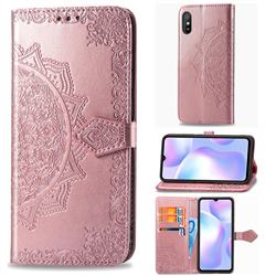 Embossing Imprint Mandala Flower Leather Wallet Case for Xiaomi Redmi 9A - Rose Gold