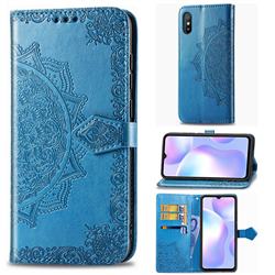 Embossing Imprint Mandala Flower Leather Wallet Case for Xiaomi Redmi 9A - Blue