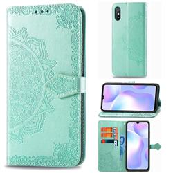 Embossing Imprint Mandala Flower Leather Wallet Case for Xiaomi Redmi 9A - Green
