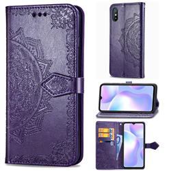 Embossing Imprint Mandala Flower Leather Wallet Case for Xiaomi Redmi 9A - Purple
