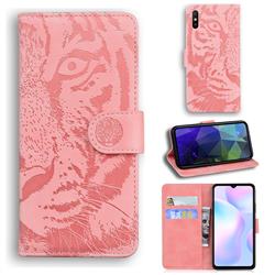 Intricate Embossing Tiger Face Leather Wallet Case for Xiaomi Redmi 9A - Pink