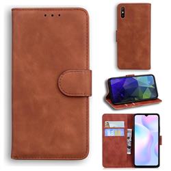 Retro Classic Skin Feel Leather Wallet Phone Case for Xiaomi Redmi 9A - Brown