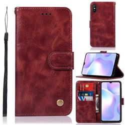Luxury Retro Leather Wallet Case for Xiaomi Redmi 9A - Wine Red