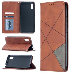 Prismatic Slim Magnetic Sucking Stitching Wallet Flip Cover for Xiaomi Redmi 9A - Brown
