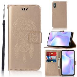 Intricate Embossing Owl Campanula Leather Wallet Case for Xiaomi Redmi 9A - Champagne
