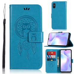 Intricate Embossing Owl Campanula Leather Wallet Case for Xiaomi Redmi 9A - Blue