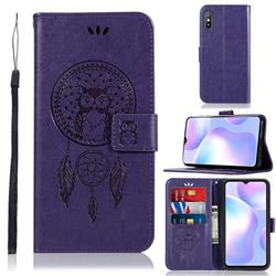 Intricate Embossing Owl Campanula Leather Wallet Case for Xiaomi Redmi 9A - Purple