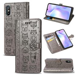 Embossing Dog Paw Kitten and Puppy Leather Wallet Case for Xiaomi Redmi 9A - Gray