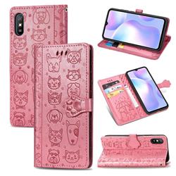 Embossing Dog Paw Kitten and Puppy Leather Wallet Case for Xiaomi Redmi 9A - Pink