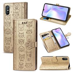 Embossing Dog Paw Kitten and Puppy Leather Wallet Case for Xiaomi Redmi 9A - Champagne Gold