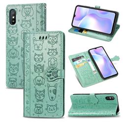 Embossing Dog Paw Kitten and Puppy Leather Wallet Case for Xiaomi Redmi 9A - Green