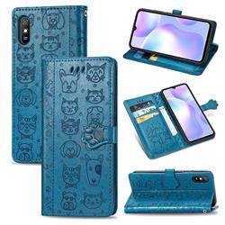 Embossing Dog Paw Kitten and Puppy Leather Wallet Case for Xiaomi Redmi 9A - Blue