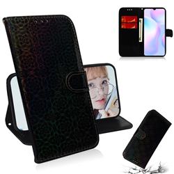 Laser Circle Shining Leather Wallet Phone Case for Xiaomi Redmi 9A - Black