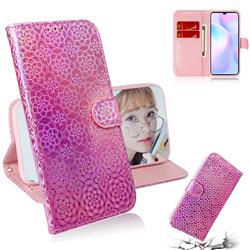 Laser Circle Shining Leather Wallet Phone Case for Xiaomi Redmi 9A - Pink