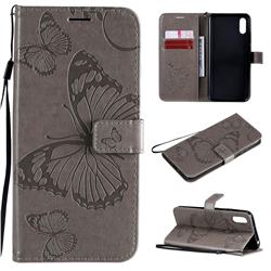 Embossing 3D Butterfly Leather Wallet Case for Xiaomi Redmi 9A - Gray