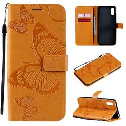 Embossing 3D Butterfly Leather Wallet Case for Xiaomi Redmi 9A - Yellow