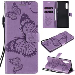 Embossing 3D Butterfly Leather Wallet Case for Xiaomi Redmi 9A - Purple