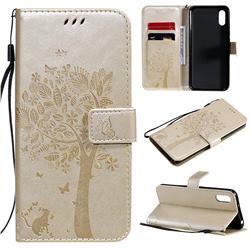 Embossing Butterfly Tree Leather Wallet Case for Xiaomi Redmi 9A - Champagne
