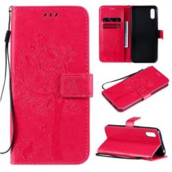 Embossing Butterfly Tree Leather Wallet Case for Xiaomi Redmi 9A - Rose