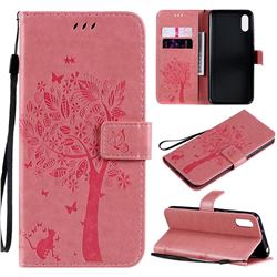 Embossing Butterfly Tree Leather Wallet Case for Xiaomi Redmi 9A - Pink