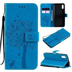 Embossing Butterfly Tree Leather Wallet Case for Xiaomi Redmi 9A - Blue