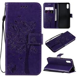 Embossing Butterfly Tree Leather Wallet Case for Xiaomi Redmi 9A - Purple