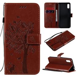 Embossing Butterfly Tree Leather Wallet Case for Xiaomi Redmi 9A - Coffee