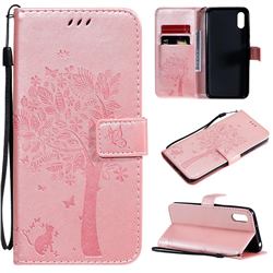Embossing Butterfly Tree Leather Wallet Case for Xiaomi Redmi 9A - Rose Pink