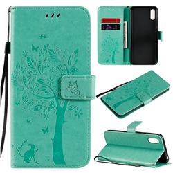 Embossing Butterfly Tree Leather Wallet Case for Xiaomi Redmi 9A - Cyan