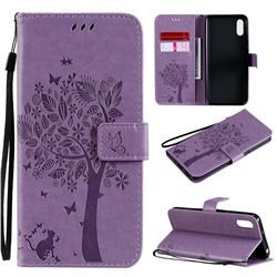 Embossing Butterfly Tree Leather Wallet Case for Xiaomi Redmi 9A - Violet