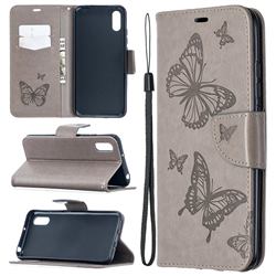 Embossing Double Butterfly Leather Wallet Case for Xiaomi Redmi 9A - Gray