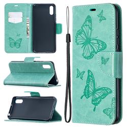 Embossing Double Butterfly Leather Wallet Case for Xiaomi Redmi 9A - Green
