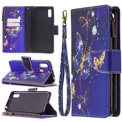 Purple Butterfly Binfen Color BF03 Retro Zipper Leather Wallet Phone Case for Xiaomi Redmi 9A