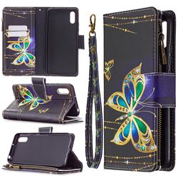 Golden Shining Butterfly Binfen Color BF03 Retro Zipper Leather Wallet Phone Case for Xiaomi Redmi 9A