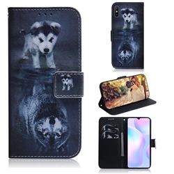 Wolf and Dog PU Leather Wallet Case for Xiaomi Redmi 9A