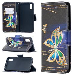 Golden Shining Butterfly Leather Wallet Case for Xiaomi Redmi 9A