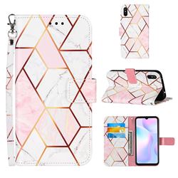 Pink White Stitching Color Marble Leather Wallet Case for Xiaomi Redmi 9A