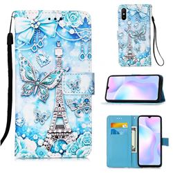Tower Butterfly Matte Leather Wallet Phone Case for Xiaomi Redmi 9A