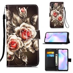 Black Rose Matte Leather Wallet Phone Case for Xiaomi Redmi 9A