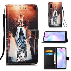 Cat and Tiger Matte Leather Wallet Phone Case for Xiaomi Redmi 9A
