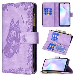 Binfen Color Imprint Vivid Butterfly Buckle Zipper Multi-function Leather Phone Wallet for Xiaomi Redmi 9A - Purple