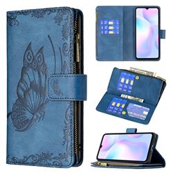 Binfen Color Imprint Vivid Butterfly Buckle Zipper Multi-function Leather Phone Wallet for Xiaomi Redmi 9A - Blue