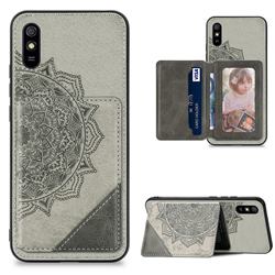 Mandala Flower Cloth Multifunction Stand Card Leather Phone Case for Xiaomi Redmi 9A - Gray