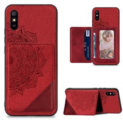 Mandala Flower Cloth Multifunction Stand Card Leather Phone Case for Xiaomi Redmi 9A - Red