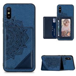 Mandala Flower Cloth Multifunction Stand Card Leather Phone Case for Xiaomi Redmi 9A - Blue