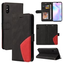 Luxury Two-color Stitching Leather Wallet Case Cover for Xiaomi Redmi 9A - Black